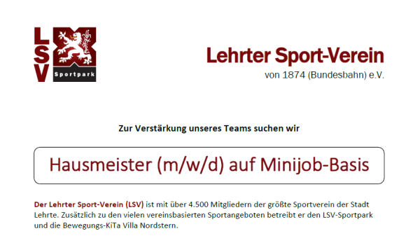 Stellenausschreibung Hausmeister (m/w/d)
